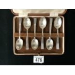 CASED HALLMARKED SILVER ART DECO STYLE SPOONS BY COOPER BROTHERS; DATED 1945; 103 GRAMS