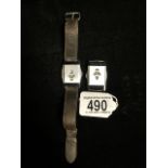 TWO VINTAGE ART DECO JUMP HOUR WATCHES; ONE WITH LEATHER STRAP