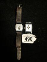 TWO VINTAGE ART DECO JUMP HOUR WATCHES; ONE WITH LEATHER STRAP