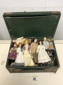 VINTAGE BOX OF MIXED ITEMS, MINIATURE DOLLS, LIGHTER, CERAMICS, CARVED WOODEN ITEMS AND MORE