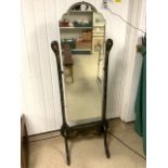 EARLY 20TH CENTURY CHINOISERIE BLACK LACQUERED SWING DRESSING MIRROR; 152 X 56CM