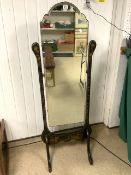 EARLY 20TH CENTURY CHINOISERIE BLACK LACQUERED SWING DRESSING MIRROR; 152 X 56CM