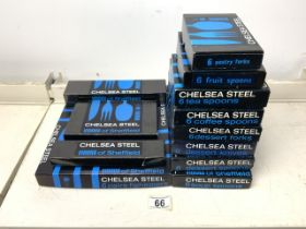 NINE BOXED SETS OF CHELSEA STEEL CUTLERY VINERS OF SHEFFIELD