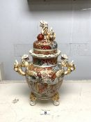 VINTAGE JAPANESE HAND PAINTED AND GILT CENSOR URN; 35CM