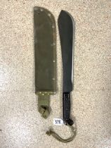 MILITARY BOLO KNIFE WITH CANVAS SHEATH DATED 1944 BLADE LENGTH 37CM