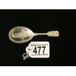 VICTORIAN HALLMARKED SILVER CADDY SPOON WITH FLORAL ENGRAVED BOWL; DATED 1867; BY H.J.LIAS & SON;