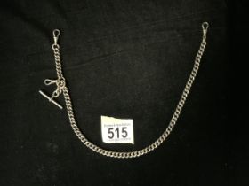 A VICTORIAN STERLING SILVER FOB WATCH CHAIN; BIRMINGHAM 1899; EACH LINK STAMPED WITH LION PASSANT;