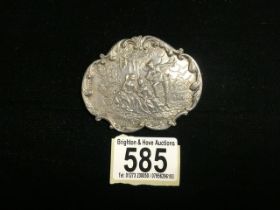 A VICTORIAN STERLING SILVER LARGE BROOCH, BY LEVI & SALAMAN, BIRMINGHAM 1899, SHAPED FORM, SCROLL