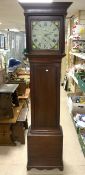 ANTIQUE MAHOGANY GRANDFATHER CLOCK; FACE PAINTED W.TANNER LEWES; 198CM