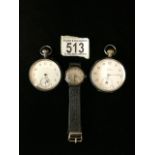 TWO SILVER CASED FOB WATCHES, ONE VICTORIAN EXAMPLE; BIRMINGHAM 1890; PAYNE & SON; ENGINE TURNED