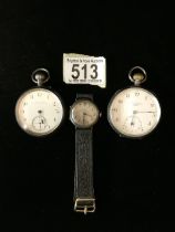 TWO SILVER CASED FOB WATCHES, ONE VICTORIAN EXAMPLE; BIRMINGHAM 1890; PAYNE & SON; ENGINE TURNED