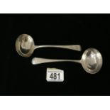 PAIR OF GEORGE III HALLMARKED SILVER SAUCE LADLES; DATED 1800; BY RICHARD CROSSLEY; 16.5CM; 94