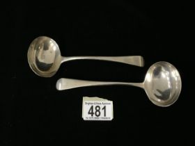 PAIR OF GEORGE III HALLMARKED SILVER SAUCE LADLES; DATED 1800; BY RICHARD CROSSLEY; 16.5CM; 94