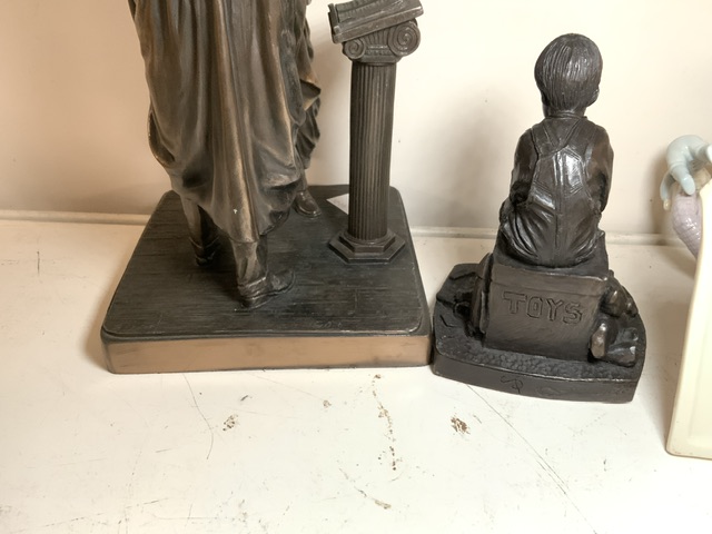 TWO BRONZED STATUES; 26CM WITH A LENNOX FIGURE, GRUO GALOS FIGURES AND MORE - Image 3 of 4