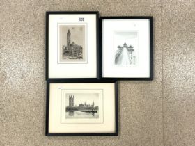 THREE SIGNED PRINTS; ALL FRAMED AND GLAZED; INCLUDES HOUSE OF PARLIAMENT, VICTORIAN PIER AND
