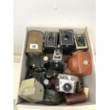 QUANTITY OF ANTIQUE AND VINTAGE CAMERAS, KODAK, CONWAY, AGFA, ENSIGN AND MORE
