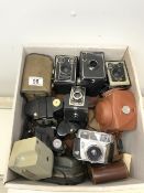 QUANTITY OF ANTIQUE AND VINTAGE CAMERAS, KODAK, CONWAY, AGFA, ENSIGN AND MORE