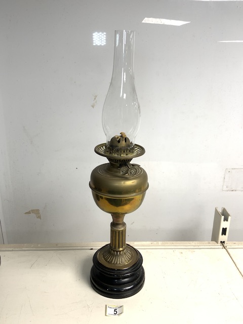 ANTIQUE DUPLEX BRASS OIL LAMP; 61CM