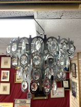 A MID-CENTURY ITALIAN DESIGN CHROME CHANDELIER WITH GLASS DROPLETS