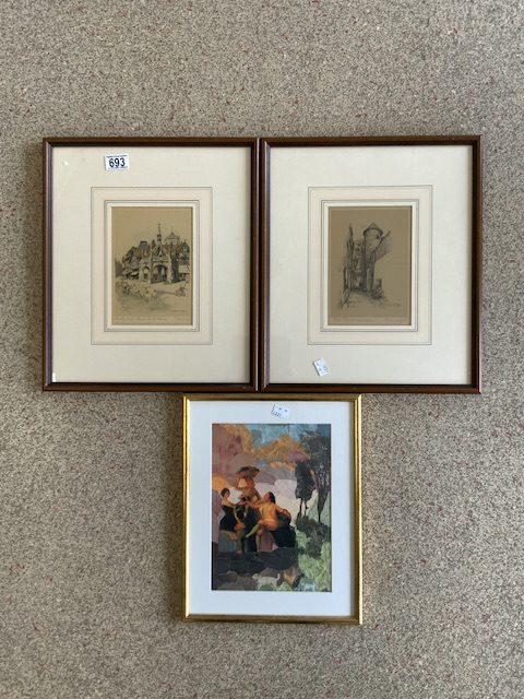 THREE PRINTS; ALL FRAMED AND GLAZED; TWO SIGNED; 36 X 42CM