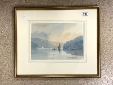 MARK GIBBONS (20TH CENTURY) WATERCOLOUR; SIGNED; TITLED 'THE DART BELOW DITTSHAM'; FRAMED AND
