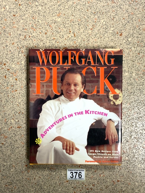 VINTAGE SIGNED WOLFGANG PUCK RECIPE BOOK, ALSO TONY CURTIS SIGNED AND DID A DRAWING FOR LADY HOLT