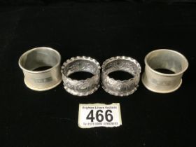 PAIR OF HALLMARKED SILVER ENGINE TURNED NAPKIN RINGS; DATED 1947; BY WILLIAM ADAMS LTD WITH A PAIR
