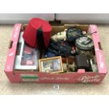 MIXED ITEMS MODEL CAR, FEZ, ACTION MAN, BINOCULARS AND MORE