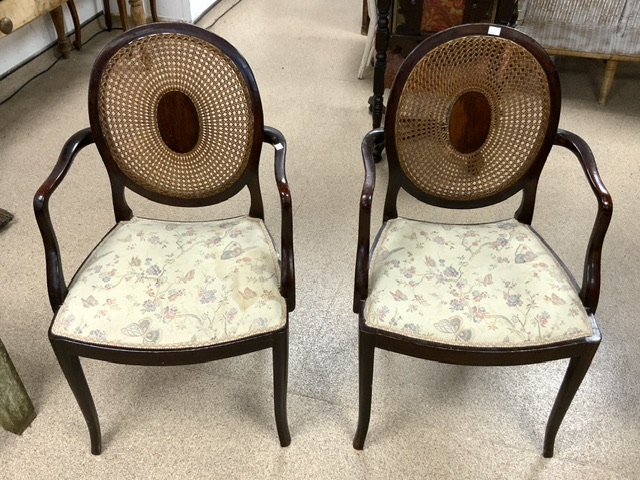 PAIR OF 1920S CANED BERGERE ELBOW CHAIRS