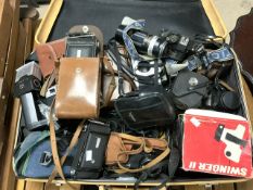 LARGE QUANTITY OF CAMERAS AND ACCESSORIES, CANON, MINOLTA, ENSIGN, PENTAX AND MORE