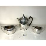 EDWARDIAN HALLMARKED SILVER THREE PIECE OVAL TEA SERVICE WITH RIBBED BORDERS; DATED 1904 BY EDWARD