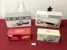 TWO BOXED FIRST GEAR TRUCKS 1953 WHITE 3000, TRACTOR WITH 30" TRAILER, MACK R-MODEL DUMP TRUCK