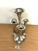 ART NOUVEAU SILVER PLATED THREE BRANCH, FOUR TRUMPET EPERGNE BY JAMES DIXON & SONS; 36CM