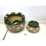 TWO CERAMIC LOVATT'S LANGLEY WARE TOBACCO JAR AND JARDINERE; 24CM DIAMETER