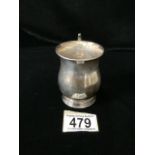 HALLMARKED SILVER CIRCULAR BALUSTER CHRISTENING MUG; DATED 1930; BY COLE BROTHERS; 7.5CM; 67 GRAMS