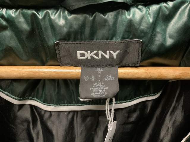 A DKNY MID-LENGTH METALLIC GREEN COAT WITH A FUR-LINED HOOD; US SIZE M - Image 2 of 3