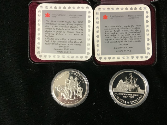 FOUR CASED SILVER CANADA DOLLARS; 1991,1987, 1985 AND 1990; TOTAL GRAMS 93.5 - Image 2 of 3
