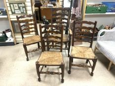 FOUR RUSH SEAT LADDER BACK CHAIRS