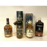 FOUR BOTTLES OF WHISKY, GLEN MOREY, SPEYBURN, BALLANTINES AND CHIVAS REGAL