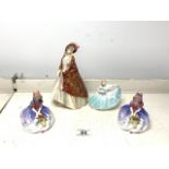 DOULTON FIGURINES; EARLY 'THE PAISLEY SHAWL' HN1392, 'MONICA' HN1467 X 2 AND ONE OTHER