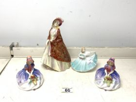 DOULTON FIGURINES; EARLY 'THE PAISLEY SHAWL' HN1392, 'MONICA' HN1467 X 2 AND ONE OTHER