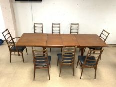 MID-CENTURY DANISH EXTENDING DINING TABLE WITH EIGHT MATCHING DANISH CHAIRS BY MORGEN - KOHL