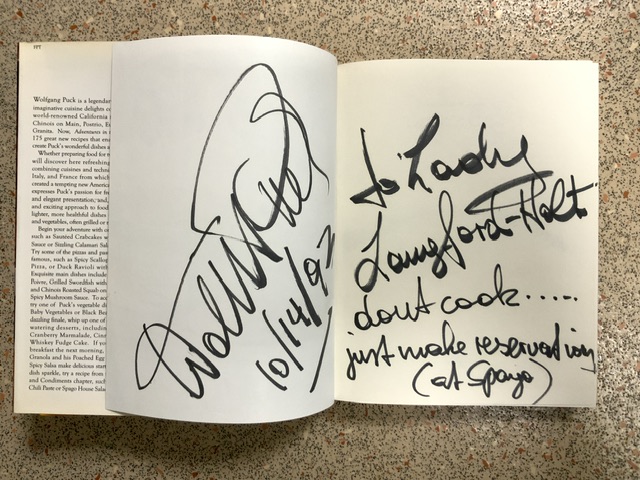 VINTAGE SIGNED WOLFGANG PUCK RECIPE BOOK, ALSO TONY CURTIS SIGNED AND DID A DRAWING FOR LADY HOLT - Image 2 of 3