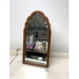 VINTAGE BEVELLED TOILET MIRROR IN OAK; 42 X 22CM