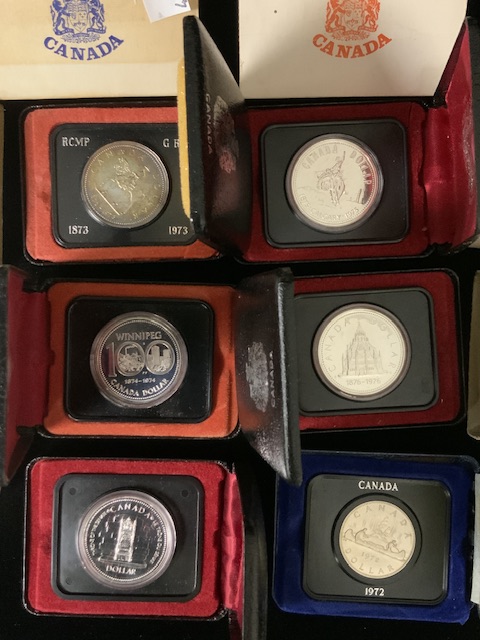 SIX SILVER PROOF CANADA COINS DOLLARS; ALL DATED 1970s - Image 2 of 2