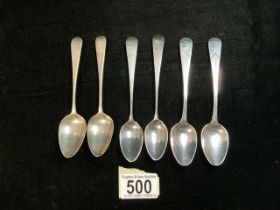 THREE PAIRS OF ANTIQUE STERLING SILVER TEASPOONS; FIRST PAIR; BRIGHTCUT DECORATION BY WILLIAM