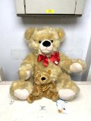 TWO STEIFF COSY FRIENDS TEDDY BEARS WITH TAGS ATTACHED, THE LARGER; BOBBY BLOND, THE SMALLER;