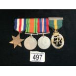 A COLLECTION OF MILITARY MEDALS AND RIBBONS ON BAR BROOCH, INCLUDING; THE FRANCE AND GERMANY STAR,
