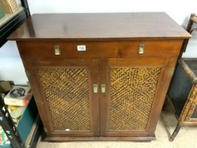 VINTAGE WOOD AND WICKER DRINKS CABINET 84.5 X 38.5 X 89CM