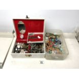 TWO BOXES OF VINTAGE COSTUME JEWELLERY INCLUDES SILVER, CORAL AND MORE